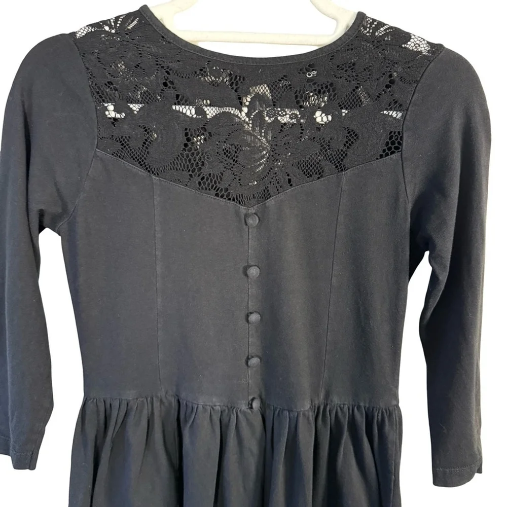 ASOS Black Lace 3/4 Length Sleeve Dress Lace Yoke Size 4 Cottagecore Romantic